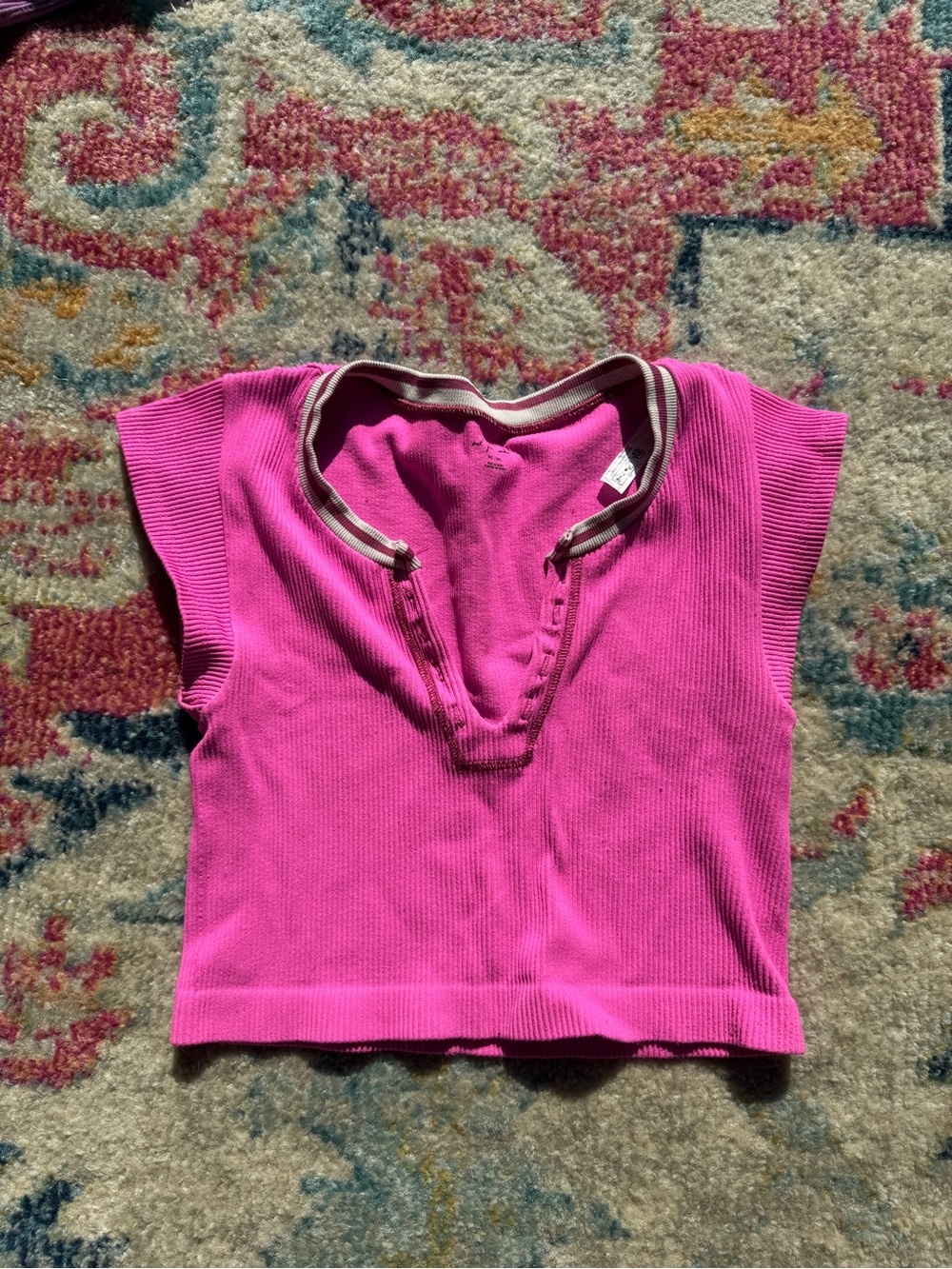 Urban Outfitters Hot Pink Ribbed V-Neck Crop Top